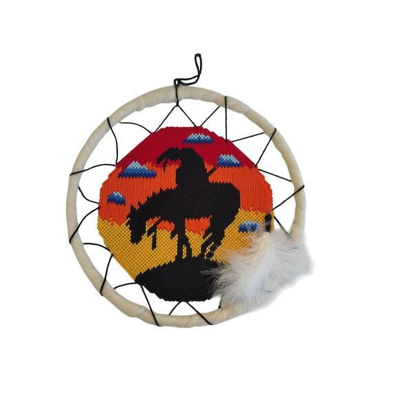 Handmade 15" Needlepoint Dreamcatcher Native American Wall Hanging Southwest - Picture 6 of 6